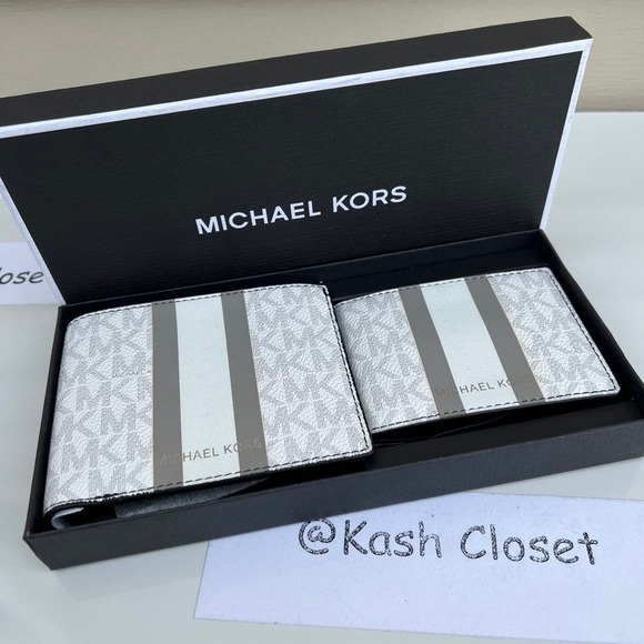 Michael kors Wallet Men Card Case 3 in 1 Gift box set Bright White Grey - Picture 6 of 6